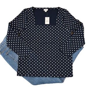 J. Crew Factory Navy Blue Polka Dot Long Sleeve Top